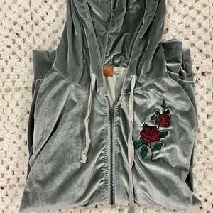 POL Velour grey zip up hoodie with rose detail on left chest 🌹🌹🌹 size M